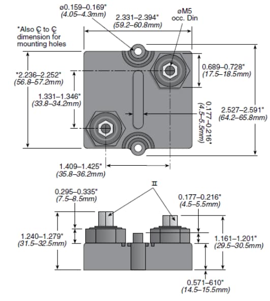 Mechanical Drawing - Ohmite TAP600 Heat Sinkable Planar Resistors